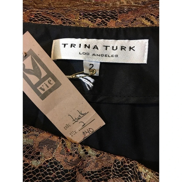 Trina Turk Gold Lace Sequined Skirt 2 $240 - Picture 5 of 5